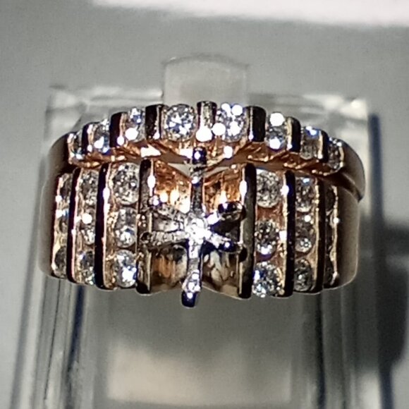 14Kt Yellow Gold Full-Carat Diamond 7x4mm Marquise Semi-Mount Wedding Ring Set - Picture 3 of 5